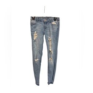 Trendy Light Blue Distressed Skinny Jeans